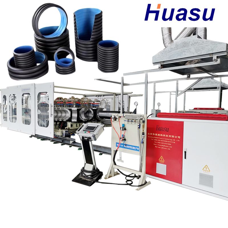 Tek vida tasarımı, iki duvarlı, sıcaklık kontrolörü ve sensörü olan dalgalanmış boru çıkartma hattı