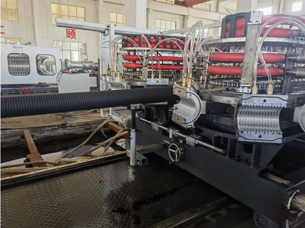 HDPE boru makinesi, su temini için çift duvarlı dalgalanmış boru çıkartma hattı