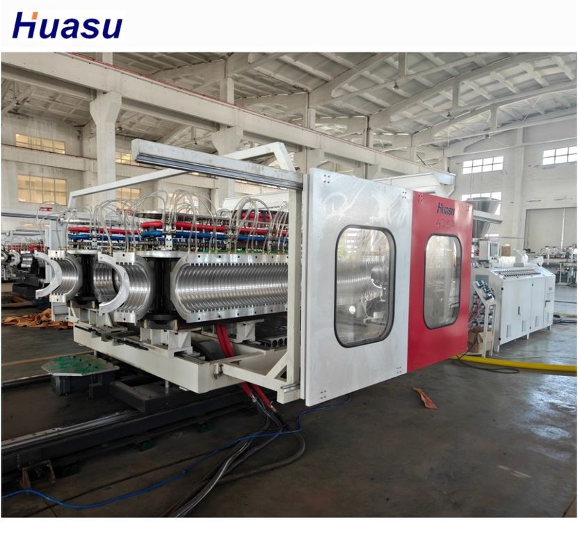 Konik Çift Makara Ekstrüzer PVC Plastik Borular için Çift Duvarlı Dalgalanmış Tüp Ekstrüzyon Makinesi