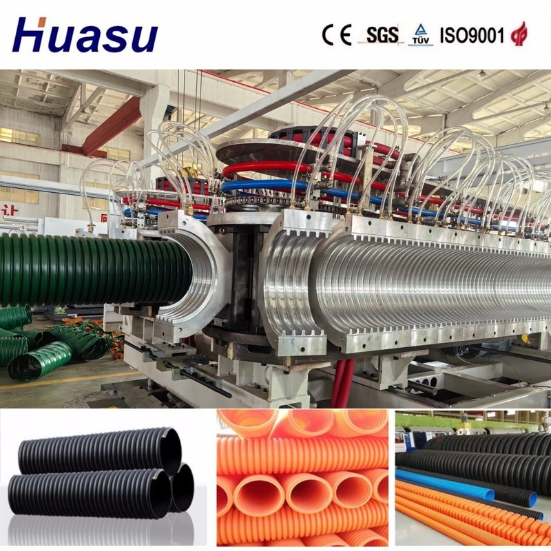 32-1600mm Boru Çapına, 0.5-5m/dak Üretim Hızına ve 60-2000kg/sa Kapasiteye Sahip PVC/PE/MPP/PA/HDPE Plastik Hammadde İçin DWC Boru Ekstrüzyon Hattı