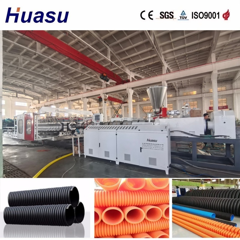 32-1600mm Boru Çapına, 0.5-5m/dak Üretim Hızına ve 60-2000kg/sa Kapasiteye Sahip PVC/PE/MPP/PA/HDPE Plastik Hammadde İçin DWC Boru Ekstrüzyon Hattı