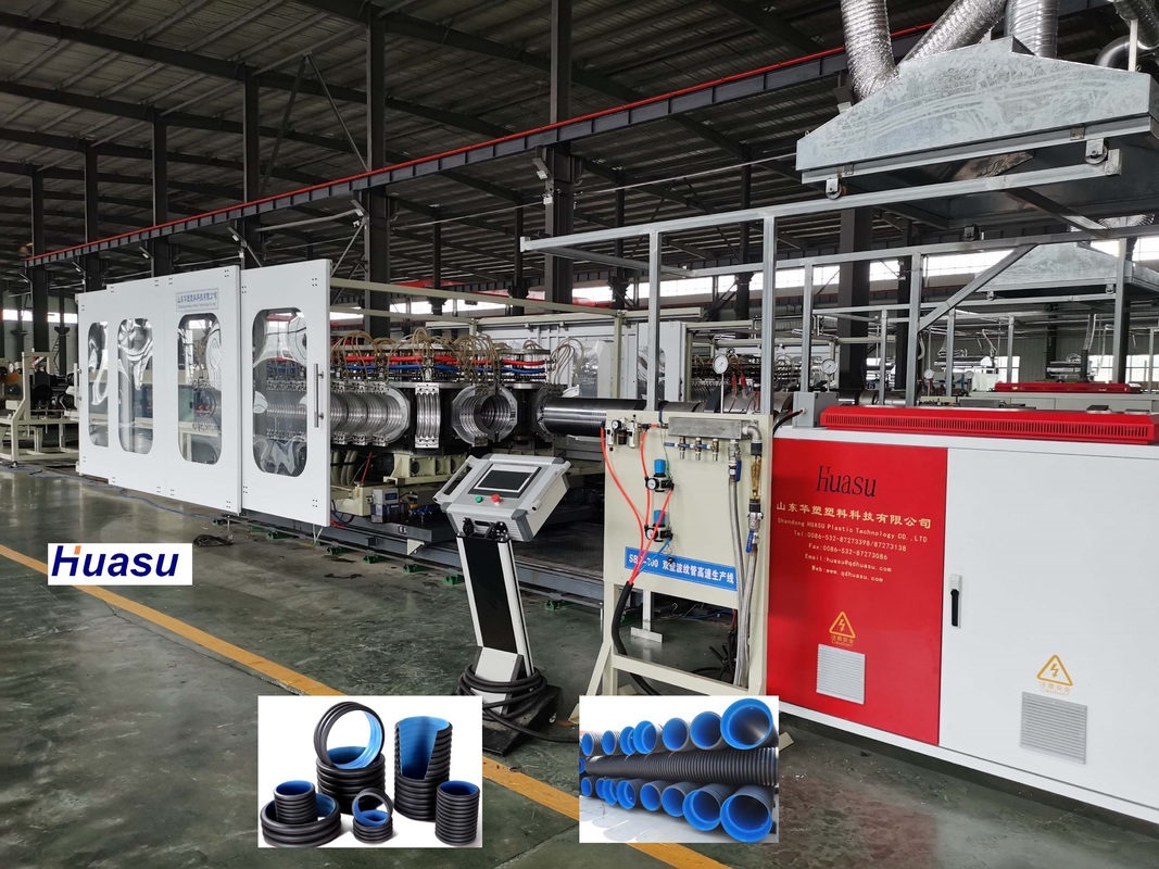 PLC kontrol sistemi ile yüksek kaliteli ekstrüzyon hattı ile tek çift dalgalanmış boru yapım makinesi