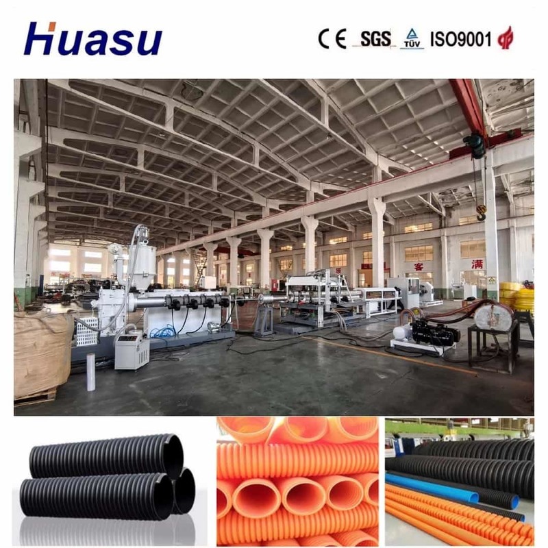 Kararlı İş Akışı ve PVC/PE/MPP/PA/HDPE Borular için Online Çan Ağzı Açma Özelliğine Sahip Uzaktan Kumandalı Tek Duvarlı Oluklu Boru Ekstrüzyon Hattı