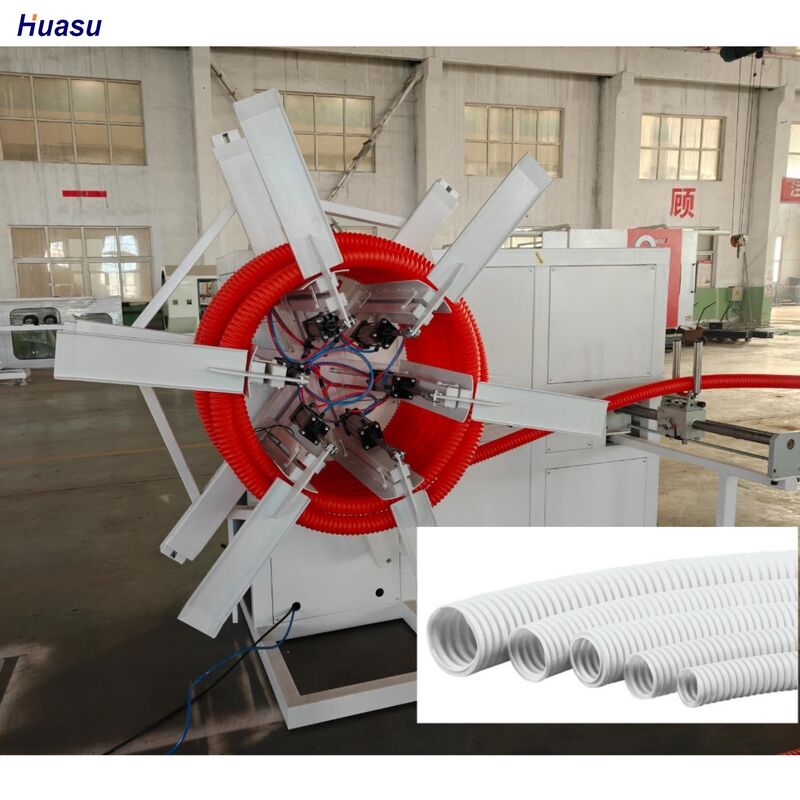 Otomatik sınıflandırmalı HDPE PP PVC çift cidarlı oluklu boru makinesi, boru üretimi için döner kalıp tipinde oluk açıcı özellikli