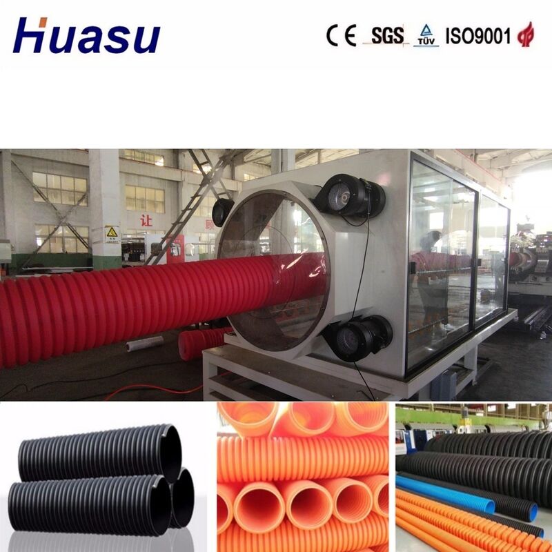 32-1600mm boru çapı Siemens PLC kontrolü ve 100-3000kg/h çıkış kapasitesi ile çift duvarlı dalgalı boru çıkartma hattı