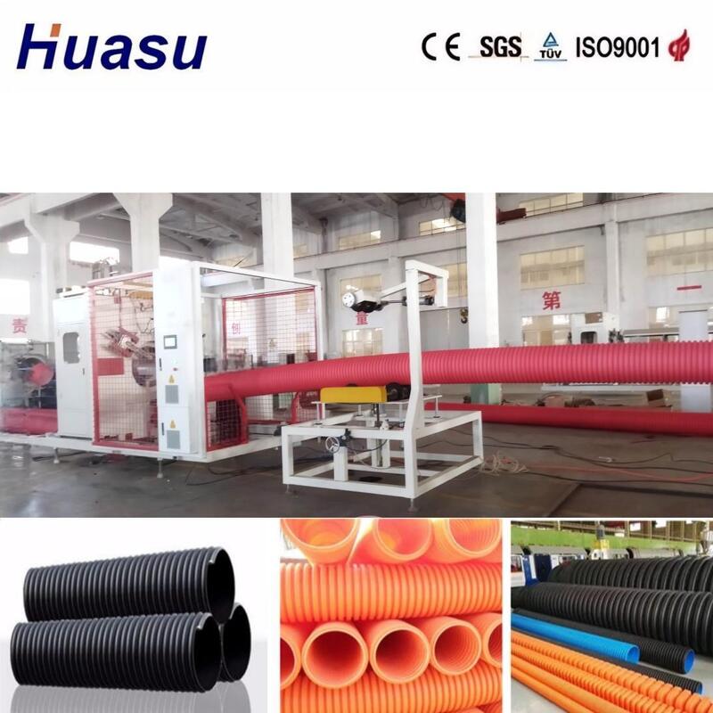 32-1600mm boru çapı Siemens PLC kontrolü ve 100-3000kg/h çıkış kapasitesi ile çift duvarlı dalgalı boru çıkartma hattı