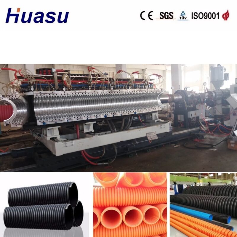 Çift Duvarlı Gürültülü Boru Ekstrüzyon Makinesi, 32mm-1600mm boru çapı, PLC kontrolü ve yüksek üretkenlik