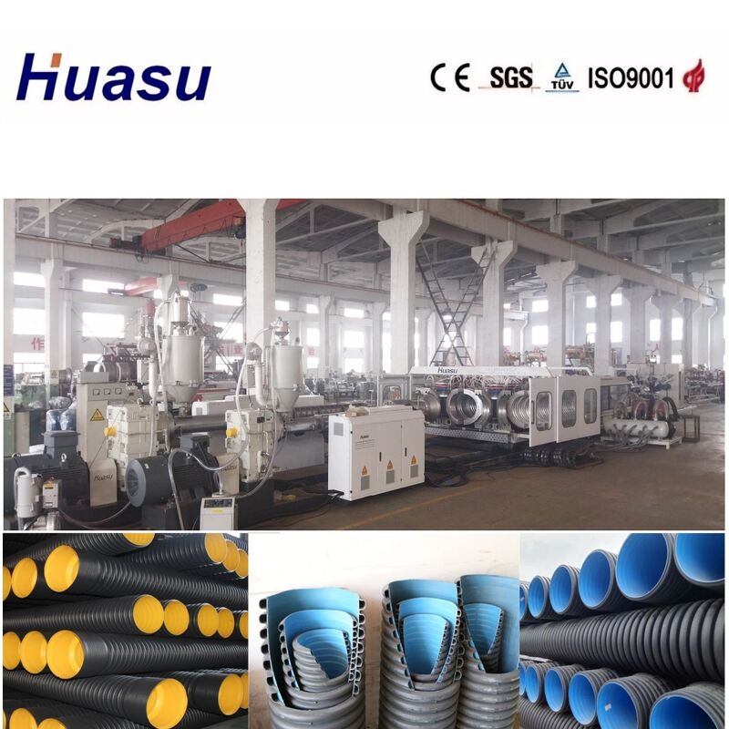 Çift Duvarlı Gürültülü Boru Ekstrüzyon Hattı 32-1600mm Boru Diametresi Yüksek Verimlilik ve PLC Kontrolü