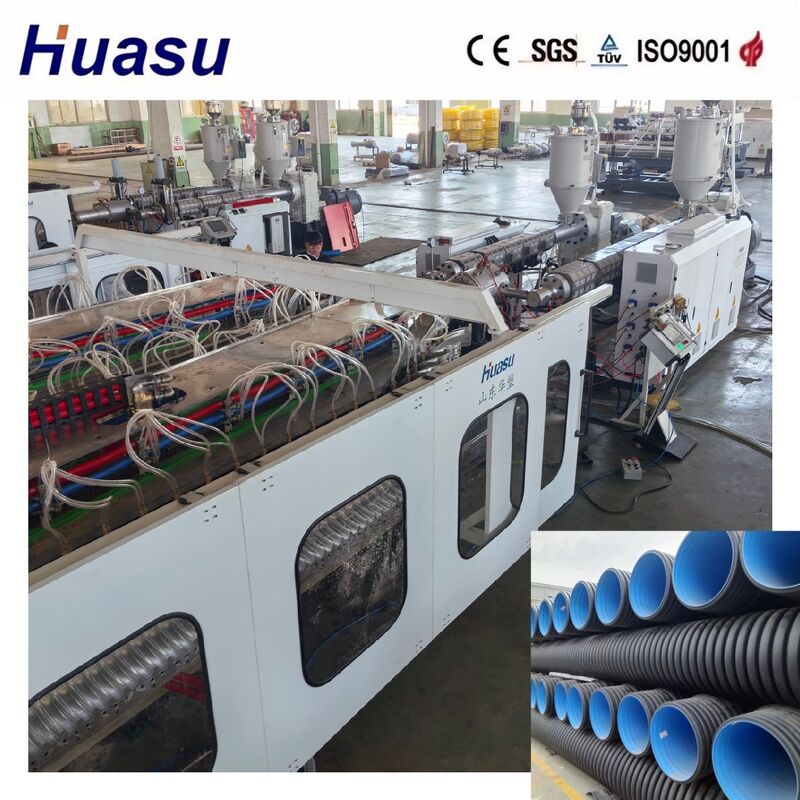 HDPE/PE/PP/PVC/MPP için yüksek verimlilikli çift duvarlı dalgalı boru çıkartma hattı, boru çapı 32-1600mm