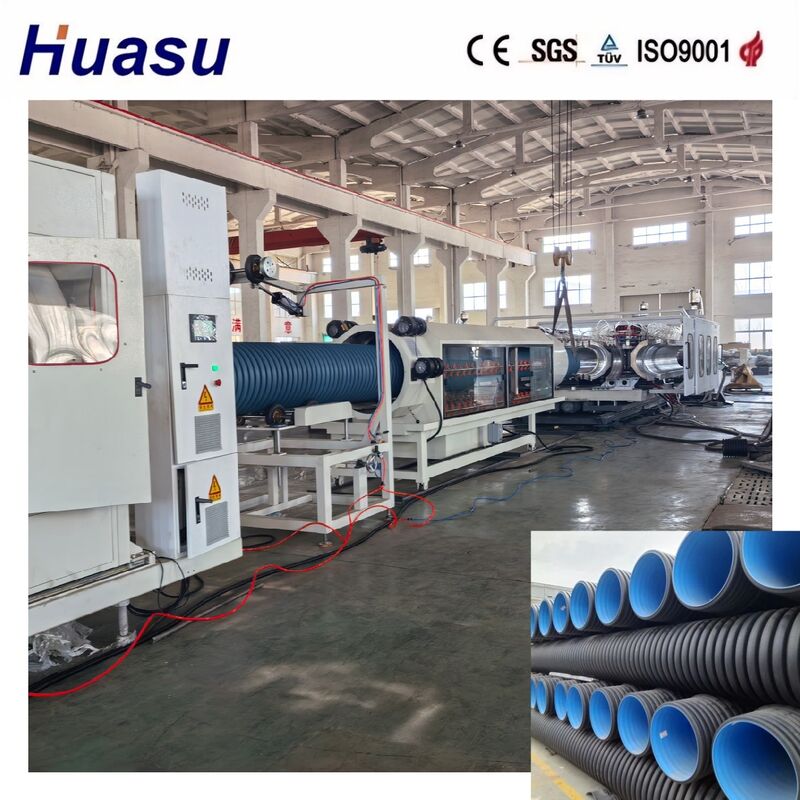 HDPE/PE/PP/PVC/MPP için yüksek verimlilikli çift duvarlı dalgalı boru çıkartma hattı, boru çapı 32-1600mm