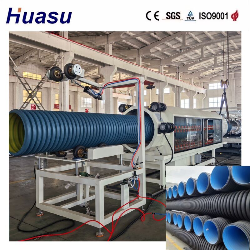 HDPE/PE/PP/PVC/MPP için yüksek verimlilikli çift duvarlı dalgalı boru çıkartma hattı, boru çapı 32-1600mm