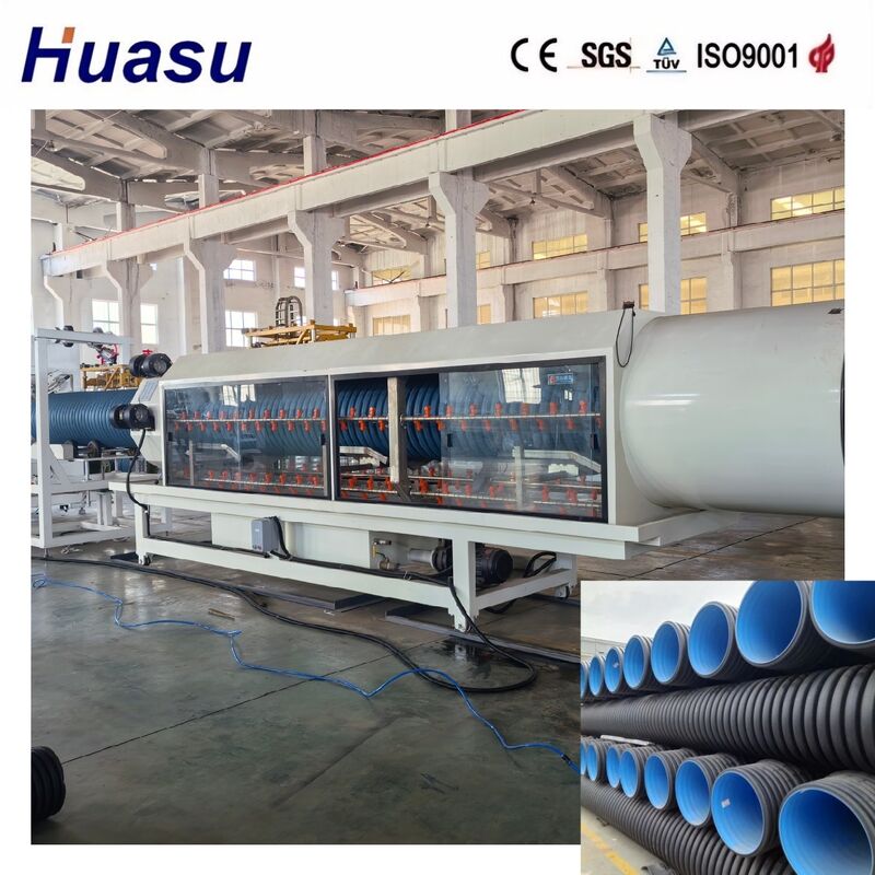 HDPE/PE/PP/PVC/MPP için yüksek verimlilikli çift duvarlı dalgalı boru çıkartma hattı, boru çapı 32-1600mm