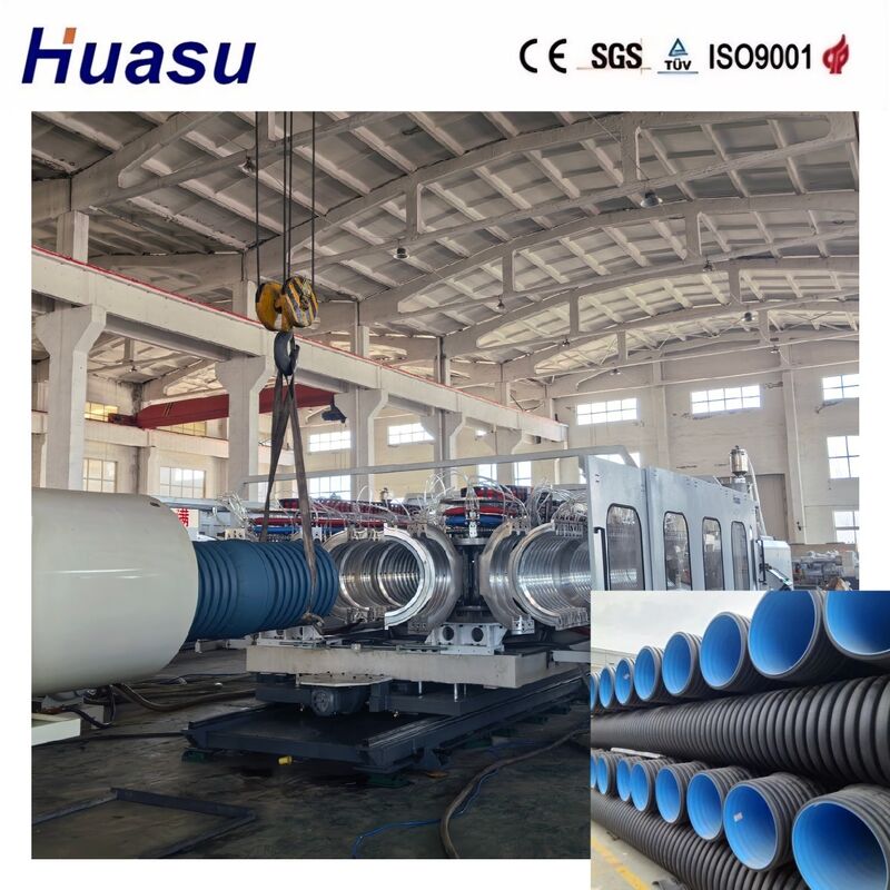 HDPE/PE/PP/PVC/MPP için yüksek verimlilikli çift duvarlı dalgalı boru çıkartma hattı, boru çapı 32-1600mm